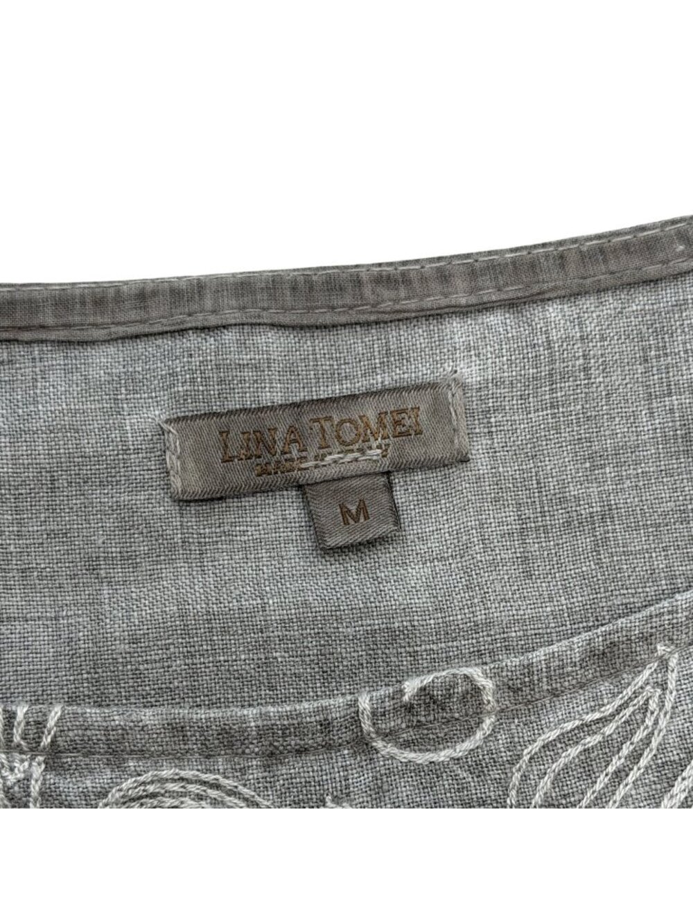 Lina Tomei Womens Size M Midi Dress Linen Embroidered Made In Italy Short Sleeve - Picture 4 of 8